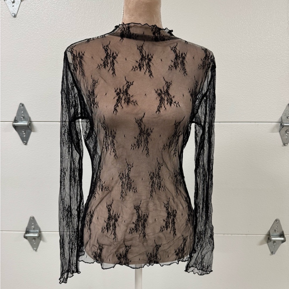Sheer Black Lace Long Sleeve Top